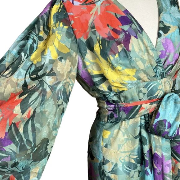 Alex Marie Ruffle Dress 6P Petites Floral Sheer Chiffon V-Neck Puff Sleeve Tier - Picture 6 of 12